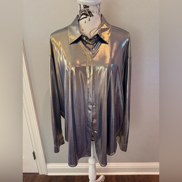 NWT Anthropology Metallic Button-Up Shirt - Picture 6 of 15